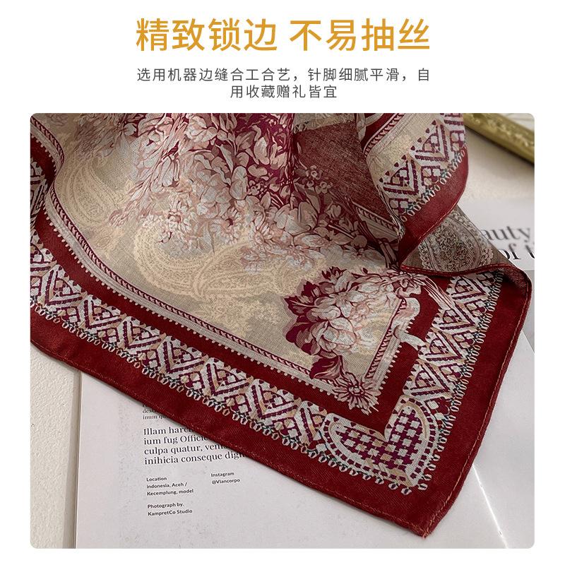 Chinese style burgundy peony silk scarf scarf 71 small square scarf women's spring and autumn double-sided thin scarf mother gift
