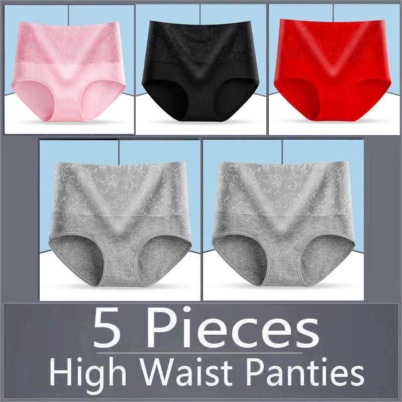 5 шт., женское нижнее белье с высокой талией, хлопковые дышащие трусики, женские трусы, большие размеры, нижнее белье