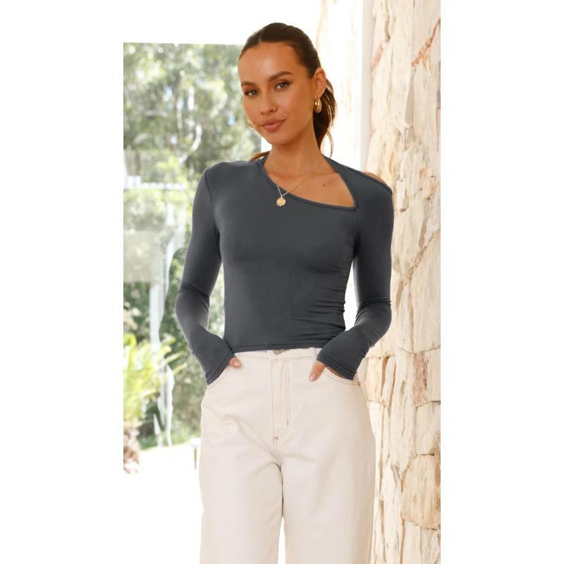 Женская рубашка-бомбер Temperament Commuter Hollow Sexy Irregular Collar Slim Long-sleeved Short Tops