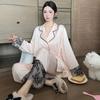 Jacquard Gauze Sleeves Home Clothes Autumn New Pajamas Women's Ice Silk Lace Sleeves Pajamas Home Clothes