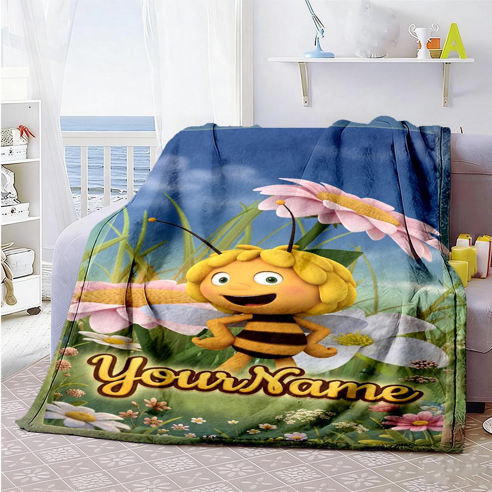 Biene Maja Customize Your Name Blanket Throw Customizable Blanket Durable Comfort for Bedding Bed Office Chair Four Seasons Multipurpose