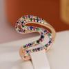 Full Rainbow Color Zircon S-shaped Gold Color Women's Rings Fashion Party Girls Jewelry
