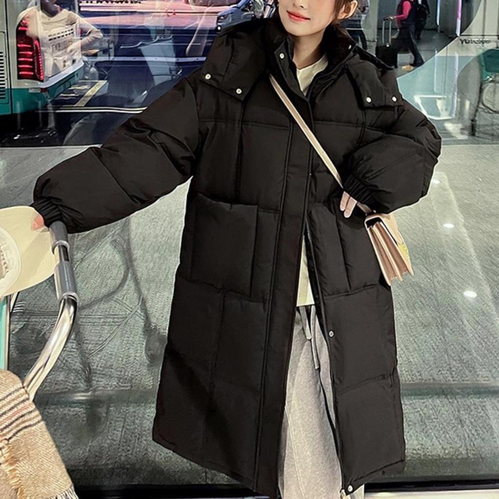 Женская зимняя студенческая длинная пуховая куртка на хлопковой подкладке, утолщенное свободное пальто с капюшоном