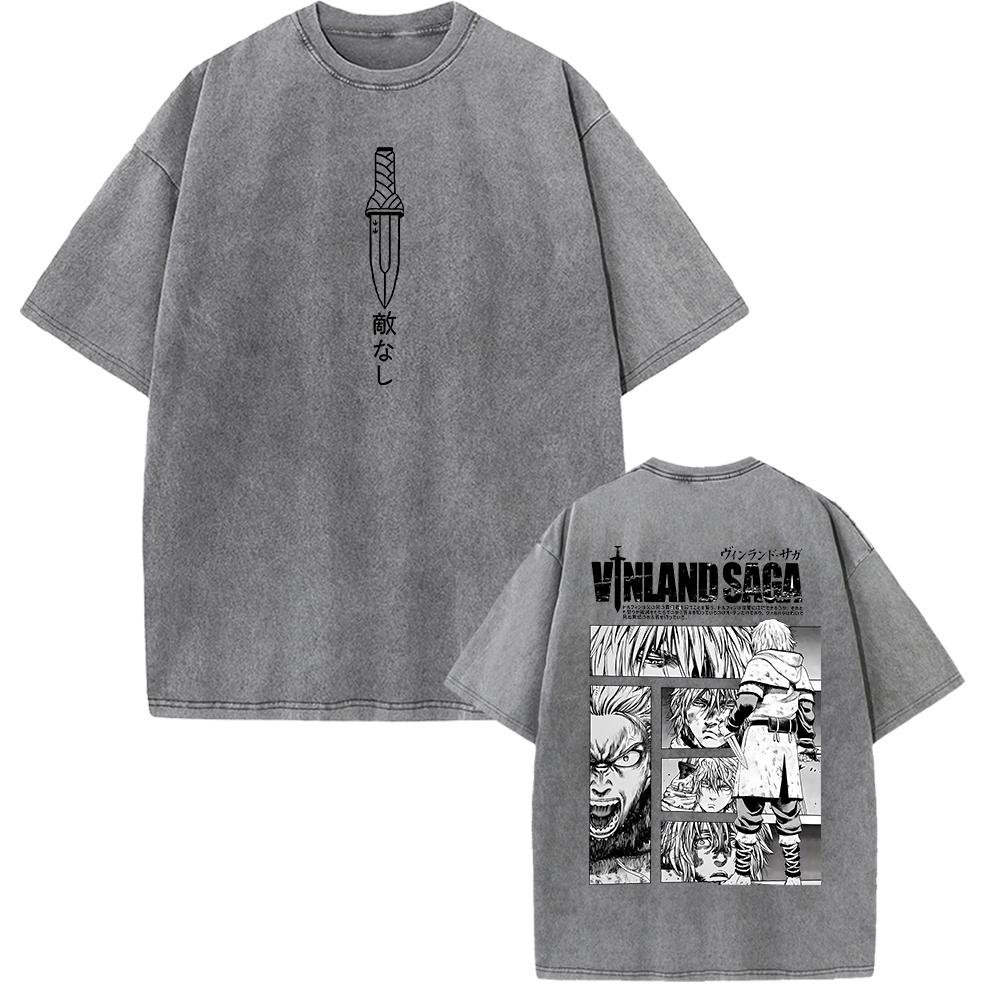 VINLAND SAGA Манга Графическая Футболка Торфинн Винтажная Выстиранная Футболка Оверсайз Мужская Женская Одежда Летние Хлопковые Футболки с Коротким Рукавом