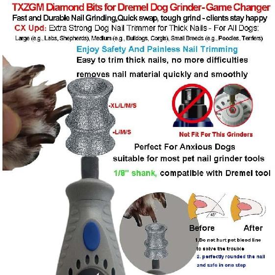 Без стресса для насадки-сменной головки для когтеточки Dremel - Алмазный наконечник и сменная головка подходят для Dremel 7760 и 7350, для мелких и крупных домашних собак/кошек