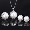 Jewelry Inlaid White Beads Handmade Diamond Inlaid Ring Pendant Stud Earrings Set 16Mm12Mm