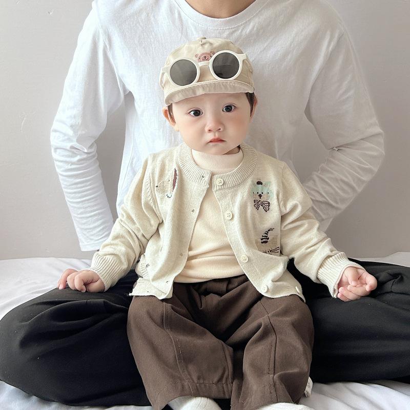Children'S Sweater New Korean Baby Boy Cartoon Embroidered Knitted Cardigan Baby Clothes Fashion Coat Tide