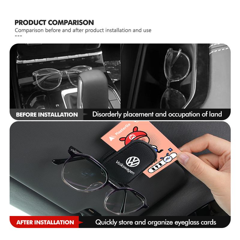 Valve Stems Caps Car Mounted Sun Visor Glasses Clip Leather Eyeglasses Storage For Volkswagen VW Golf 4 5 6 7 Polo Jetta Sagitar ze1