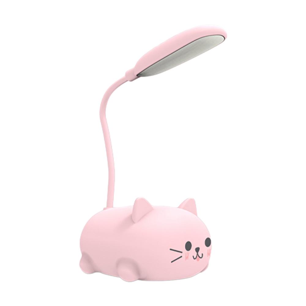 Перезаряжаемая через USB светодиодная настольная лампа для детей, милый кот, кавайные ночные огни, гибкая шея, уход за глазами, маленький настольный светильник с мультяшным рисунком