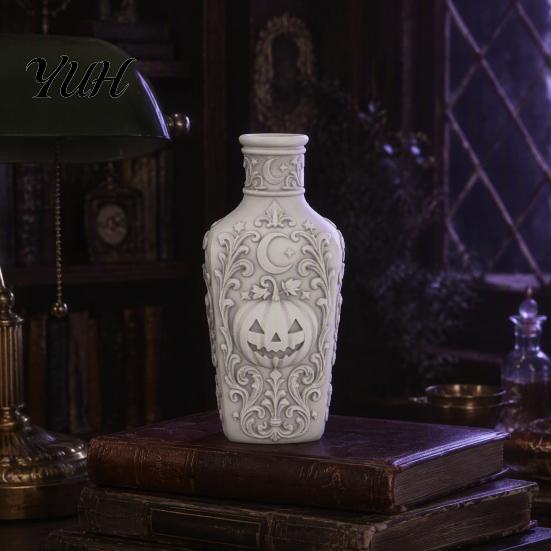 Decorative Bottle for Dressing Table Halloween Gothic Pumpkin Vase, 3D Printed Moon Star Embossed Potion Dark Romantic Room Accents Tabletop Ornament,