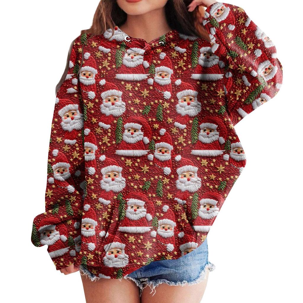 Детские толстовки с капюшоном, свободные рождественские принты, спортивная рубашка с капюшоном, модная спортивная рубашка