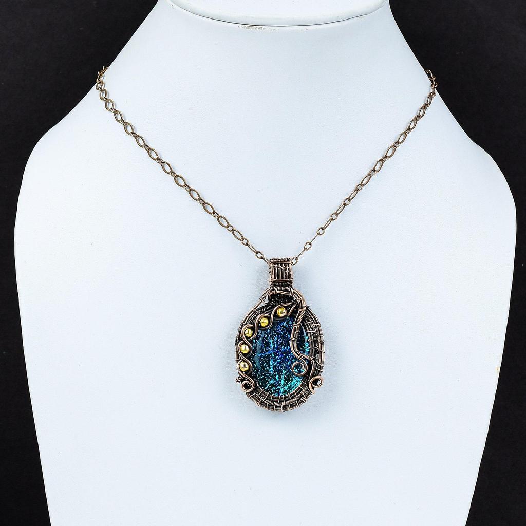 Красивый синий австралийский тройной опал, драгоценный камень, чистая медная проволока, обернутая ювелирными изделиями ручной работы