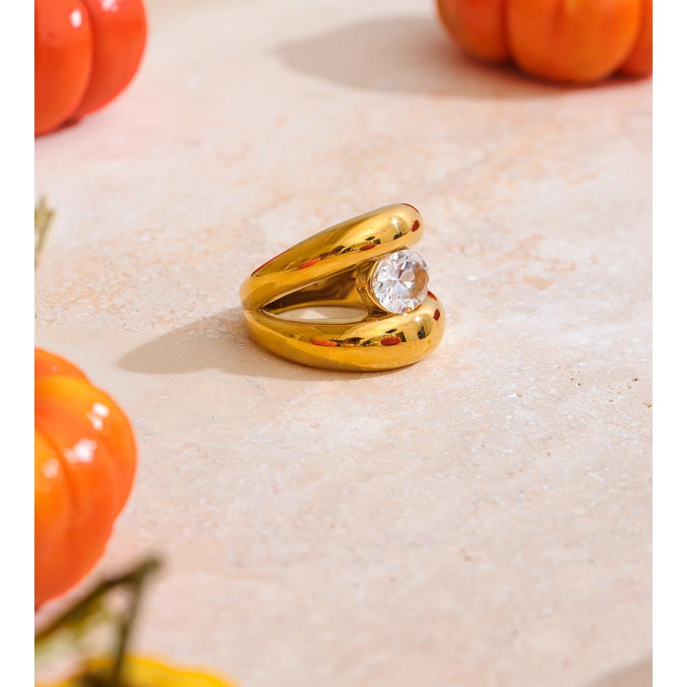 Eetit Size 678 Stainless Steel Double-Layer Cubic Zirconia Cast Ring Rust Proof High Quality Golden Finger Daily Jewelry Gift