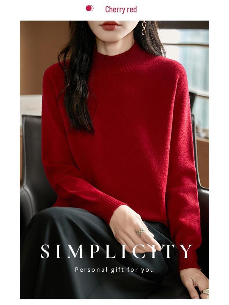 Женский очень толстый бесшовный вязаный свитер - Цельный, с полувысоким воротником, длинным рукавом, свободного кроя, облегающий базовый слой, дизайн 2025