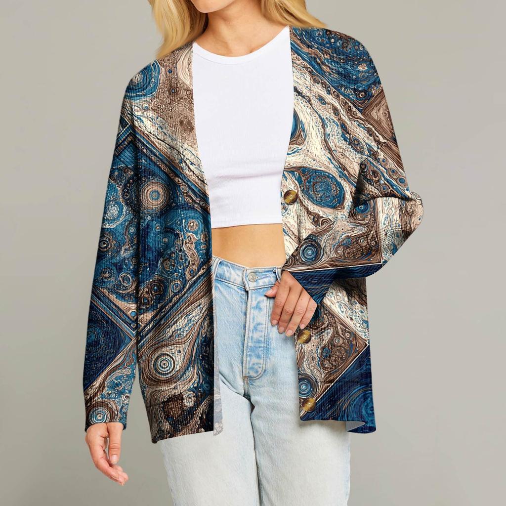 Женский модный кардиган с длинным рукавом, V-образным вырезом, на пуговицах, свободного кроя, с рождественским принтом