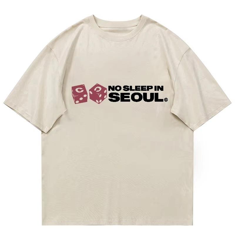 Tshirt Unisex Unisex No Sleep In Seoul Red Dice Graphic Letter Print Vintage Y2k Casual Korean Streetwear Loose Fit Tee Top