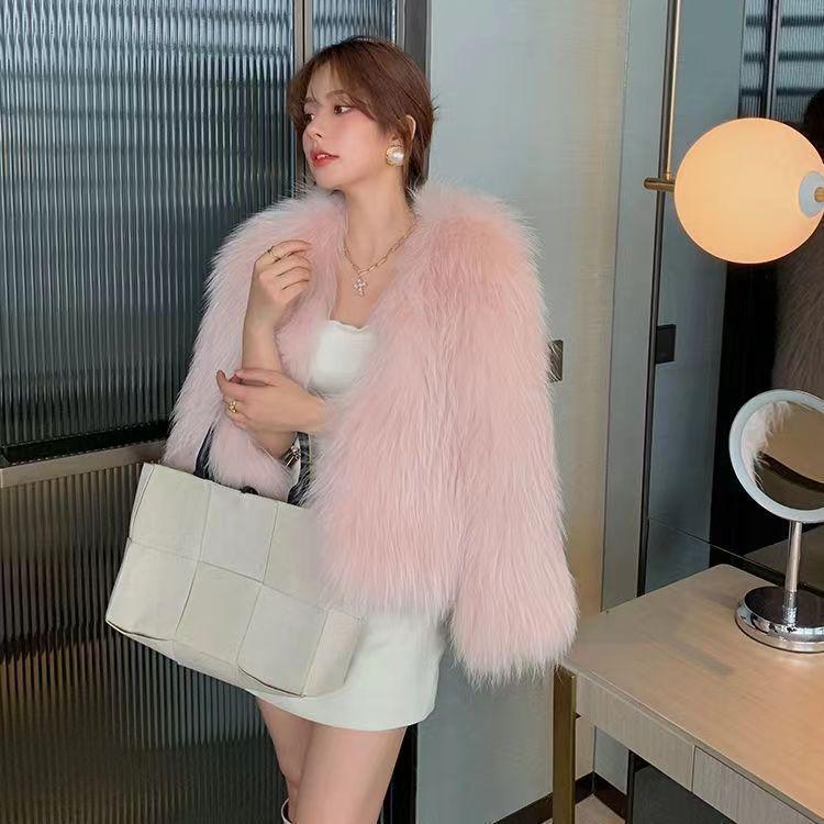 Nuovo cappotto corto sottile in peluche con inserti in pelo di volpe e pelo di visone artificiale per autunno e inverno