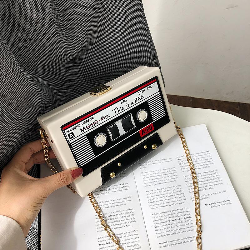 Women Shoulder Bag Tape Recorder Women's Bags Cute Funny Cartoon PU Leather Chain Crossbody Bag Female Day Clutches Bag C172