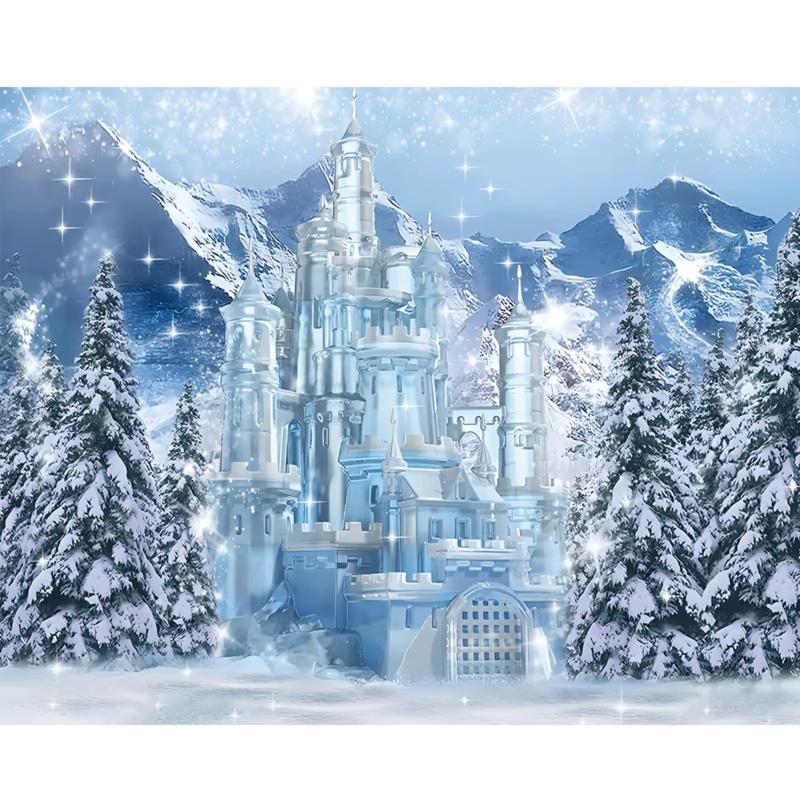 1pc 2D Winter Wonderland Backdrop - Ice City and Forest Scene Background Perfect for Christmas and Winter-Themed Parties No Po