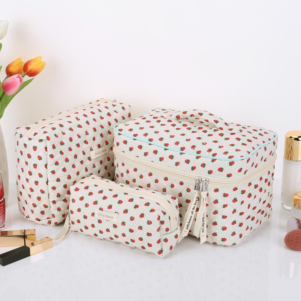3 шт. Дорожный косметический несессер на молнии, стеганая косметичка, милый органайзер для макияжа, сумка для хранения, большая вместимость для женщин и девушек