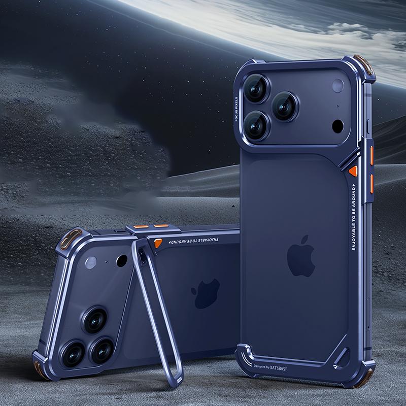 9-Shaped for iPhone 18 17 Pro Max Bumper Phone Case Metal for Magsafe Wireless Charging With Lens Holder Stand Frameless
