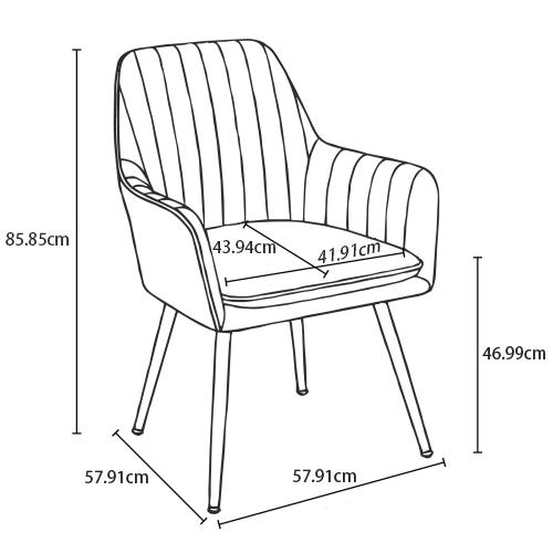 Dining Chair Set of 2 – Modern Fabric Chair With Armrest with Gilded Metal Legs Luxurious Dining Room Furniture for Living Room, Kitchen & Reception