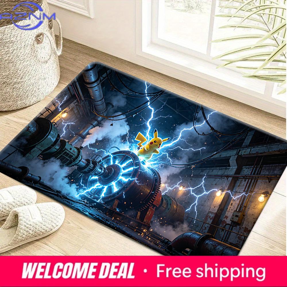 Pikachu with Lightning and Industrial Machine Print Non-Slip Doormat Soft Floor Mat