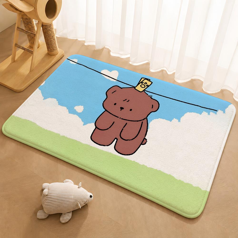 Cute Restrained Animal Anime Kwaii Floor Mat Floor Mat Soft Flannel Non-Slip Door Rug for Living Room