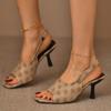 Европейские и американские узорчатые туфли на высоком каблуке больших размеров для женщин, летняя новинка, модные сандалии с пряжкой сзади