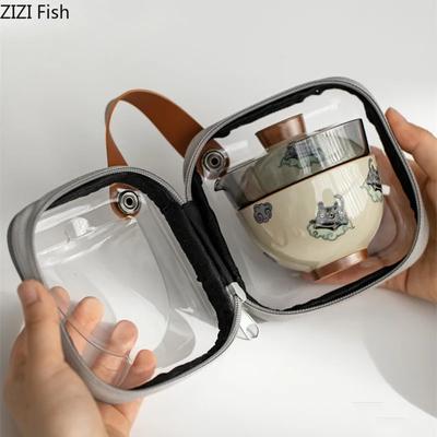 Стеклянный дорожный чайный сервиз One Pot Cup Китайский стиль Домашняя чайная церемония Керамическая быстрая чашка Портативный уличный чайный сервиз Kung Fu Чайник