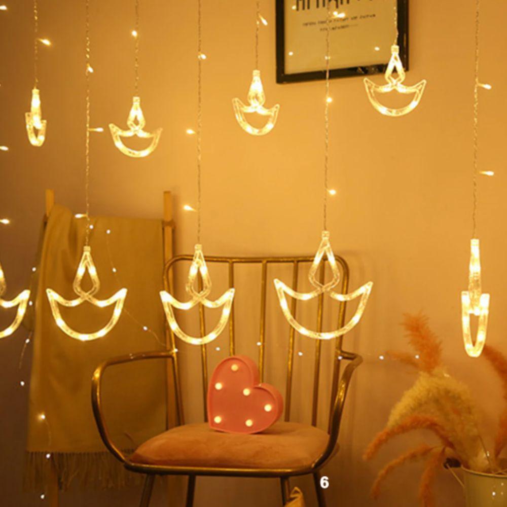 Комната для девочки USB Вилка Дивали Огоньки Счастливого Дивали Форма сердца Гирлянды Яркая Ночная Фестивальная Лампа Настенный Декор для Окна