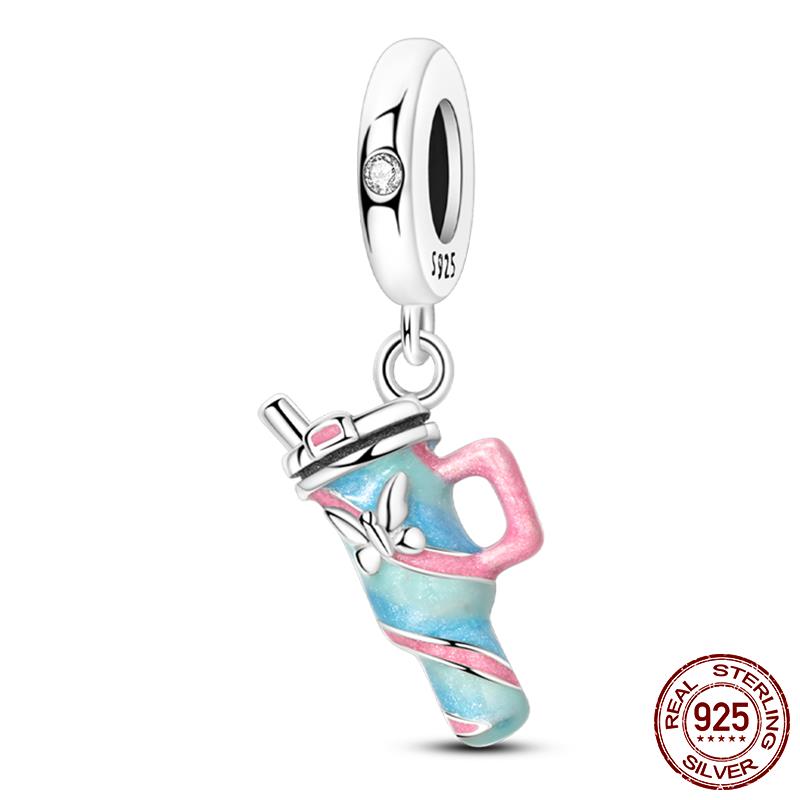 Copper Colorful Thermos Cup Charms Blue Carousel Pendant Fit Original Bracelet Necklace Women Jewelry Gift