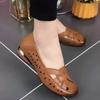 Summer New Round Head Hollow Retro Sandals Soft Leather Hole Shoes Low Heel Soft Sole Famous Style Light Mouth Shoes