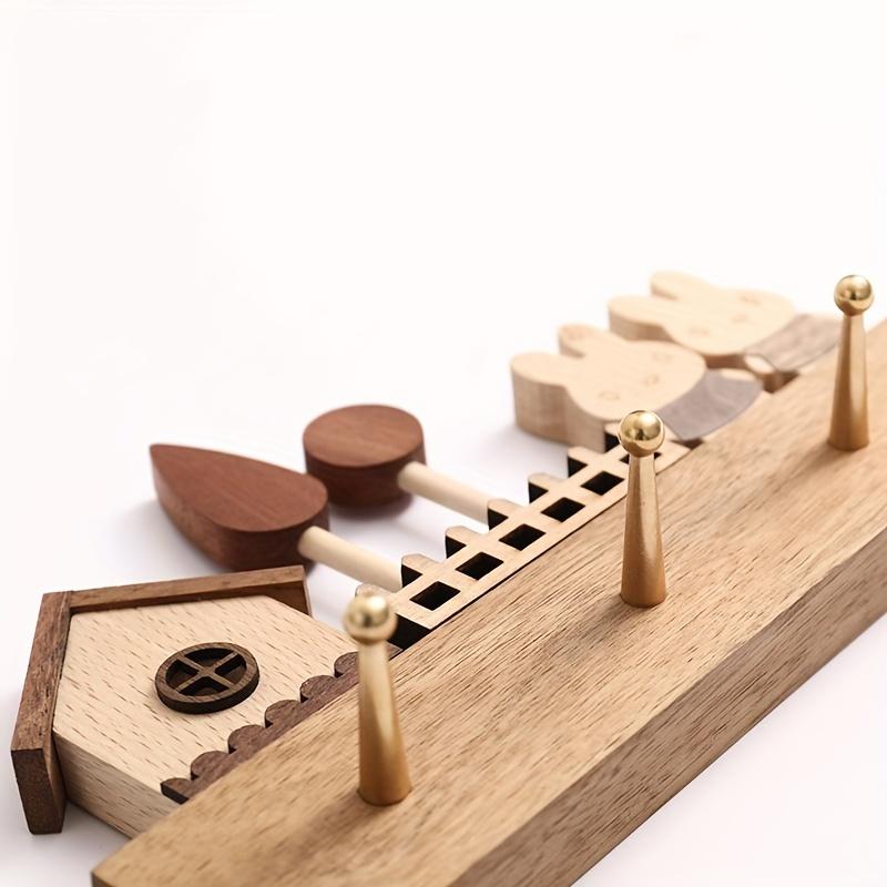 A Handmade Wooden Key Hook Set with a Cute Rabbit Statue - Wall-mounted, Polished and Stylish, Perfect for Your Entrance