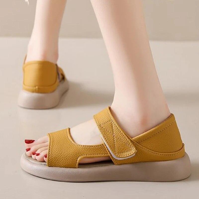 Summer New Women Thick Sole Sport Sandals Lady Flats Comfortable Casual Soft Sole Leather Student Shoes Large Size 35-42