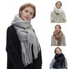 Women Scarf Solid Color Thickened Knitting Scarf with Tassel Decoration Versatile Design Warm Winter Scarf