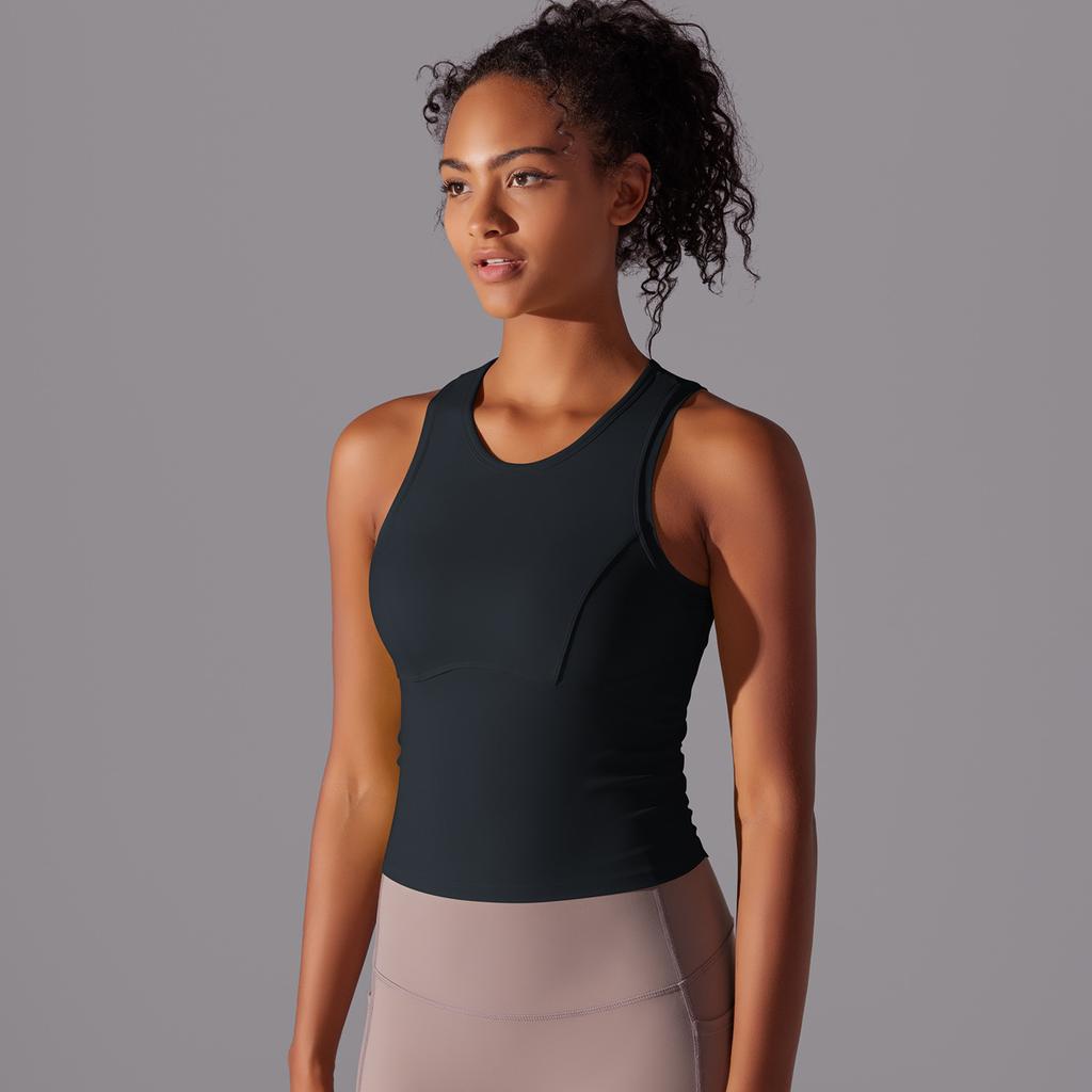 Двусторонний нейлоновый однотонный плотный жилет с круглым вырезом для занятий спортом, бега, фитнеса, йоги, длинный топ для женщин