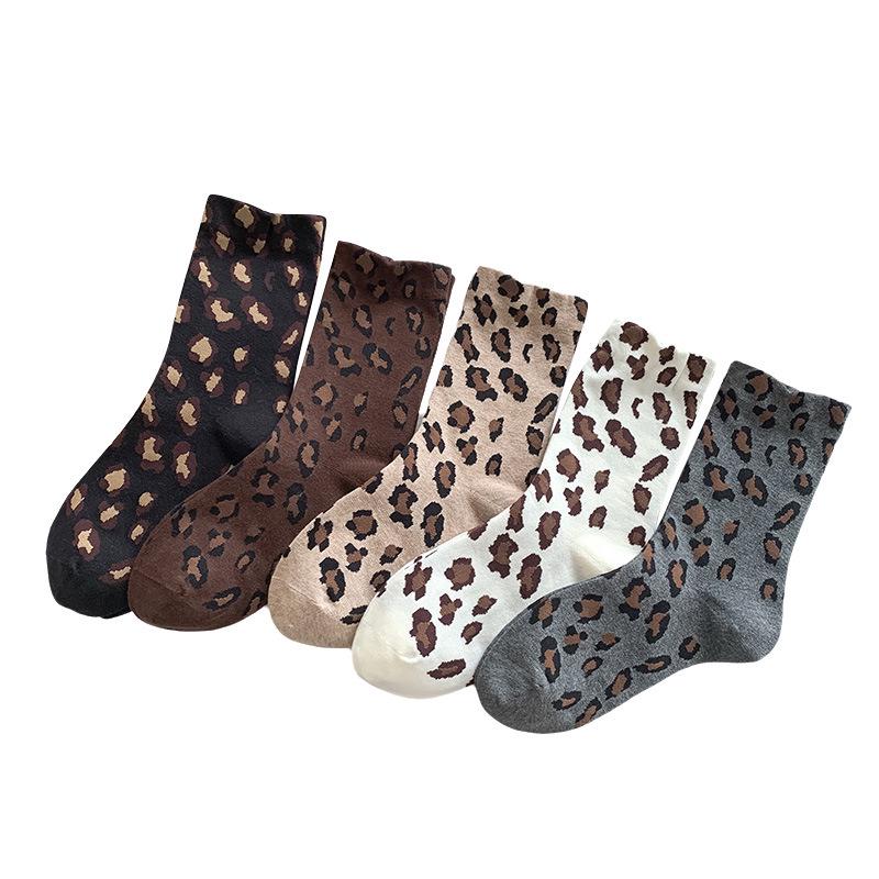 Женские носки до середины икры с леопардовым принтом: Трендовые, Универсальные, Широкие носки с оборками, Без косточек, Выше колена для осени и зимы.