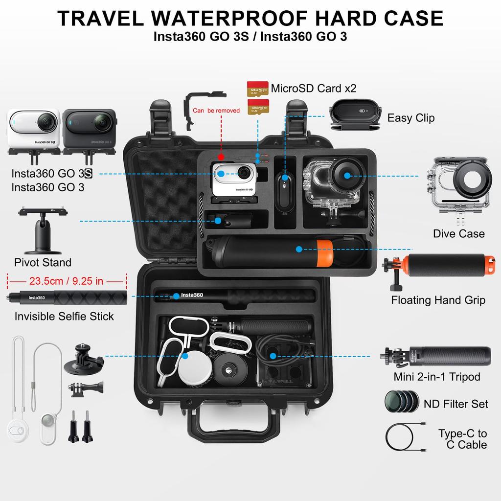 Водонепроницаемый жесткий чехол Lekufee, совместимый с камерой Insta360 GO 3S Insta360 GO 3 Vlogging Camera и аксессуарами / (Только случай)