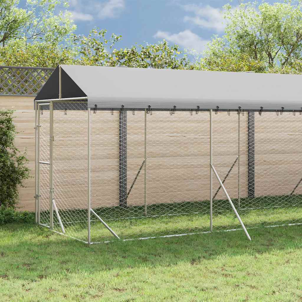 Vidaxl Kojec Dla Psa, Z Dachem, Srebrny, 2X10X2,5M, Stal Galwanizowana