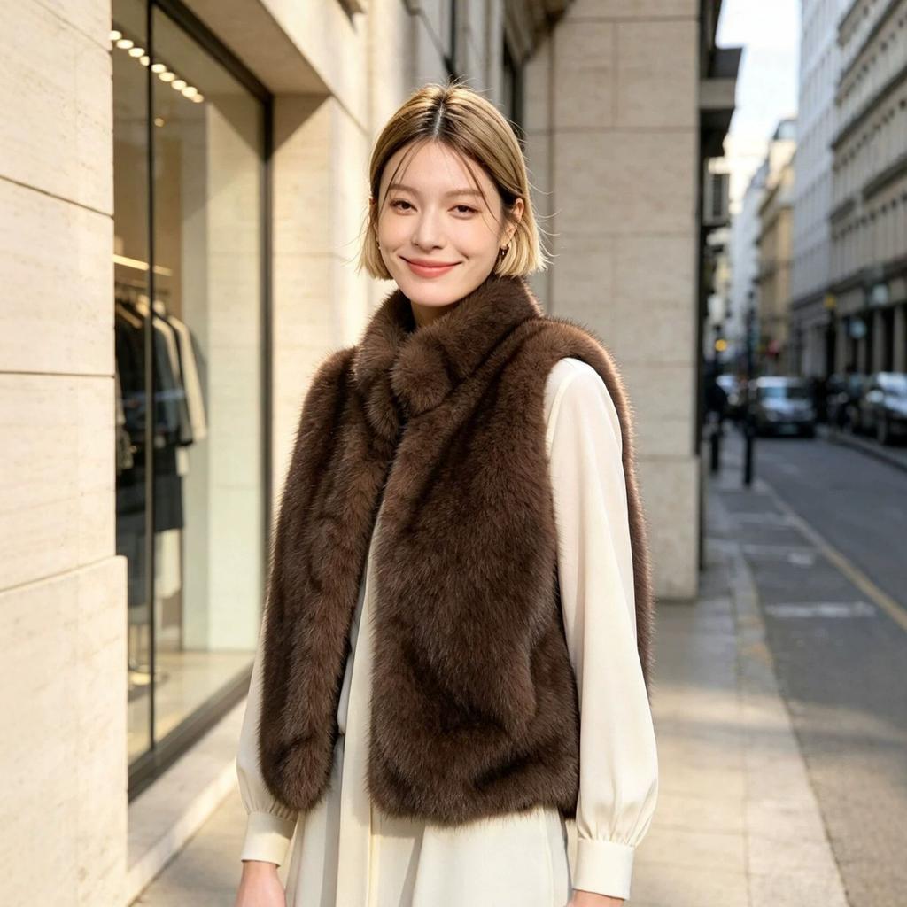 New imitation fox fur vest women's autumn and winter stand-up collar short furry vest outer wear stacked coat