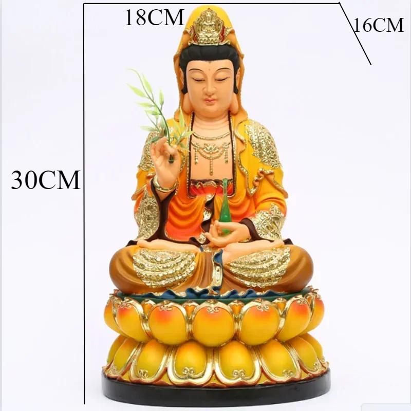 12-дюймовая статуя Будды из смолы, 30-сантиметровая красочная статуя Гуаньинь, украшение, молитва и подношение в зале Будды