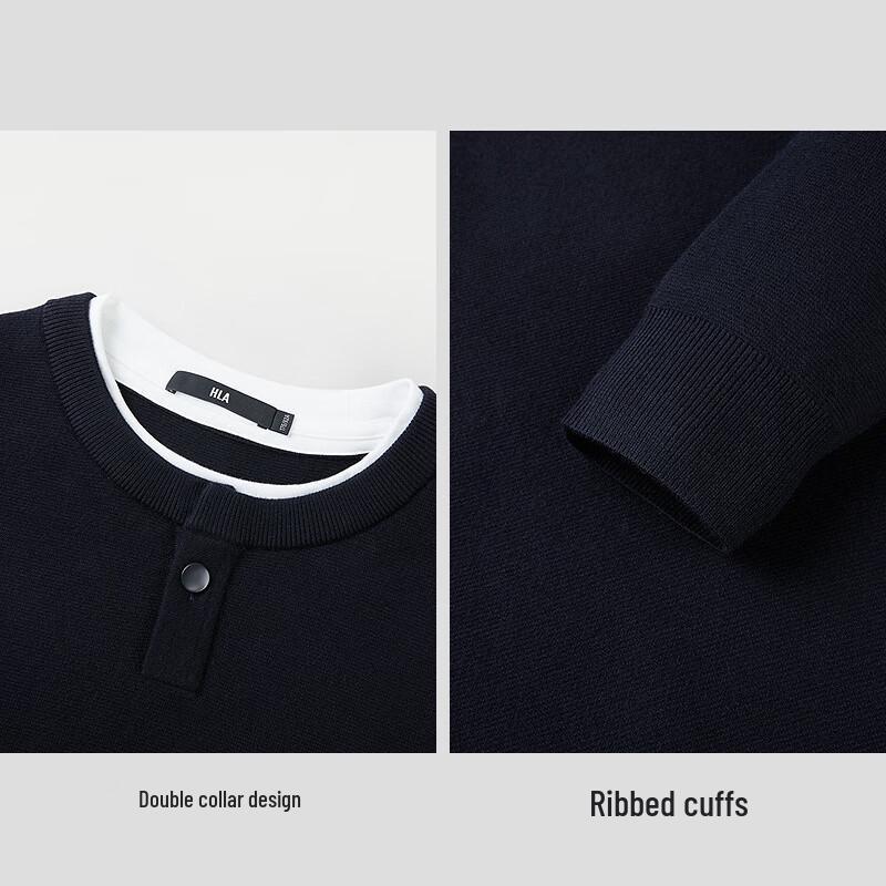 HLA Men's Casual Far-Infrared Double-Collar Knitted Sweater