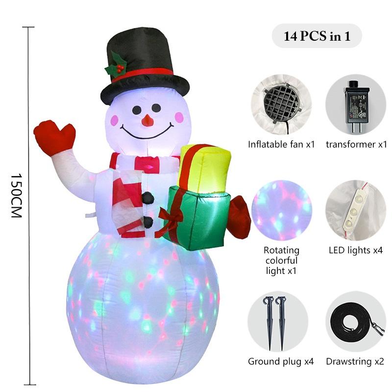 Christmas Inflatable Snowman 1.5m LED Illuminated Light Lantern Model Colorful Rotate Airblown Dolls Toys for Home Party Decor