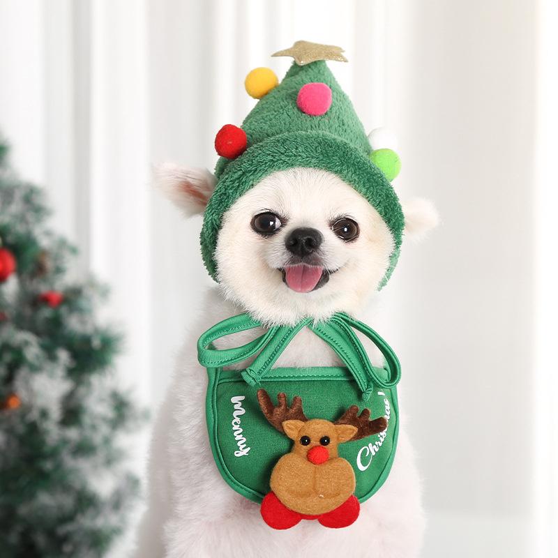 Christmas Style Pet Tie Hat Christmas Tree Cosplay Suitable for Medium and Large Dogs cute  Ear Exposed Design Keeping Warm