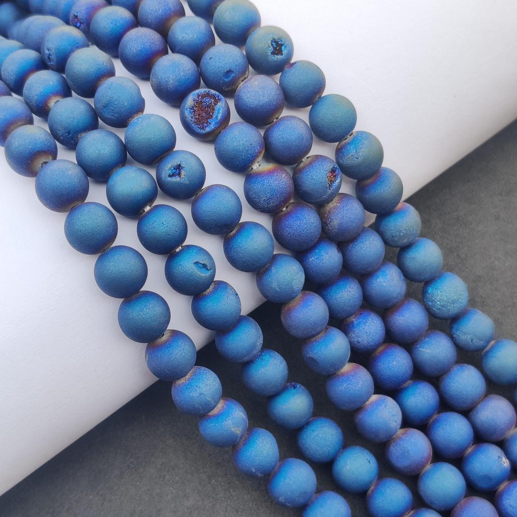 Matte Finish Blue Druzy Agate Round Beads Gemstone, Druzy Stone Beads, Gemstone Beads, 14-15 Inch Strand, 6mm 8mm 10mm Stone Size.
