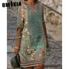Spring Summer Women's Famous Style Print Casual V-neck Dress