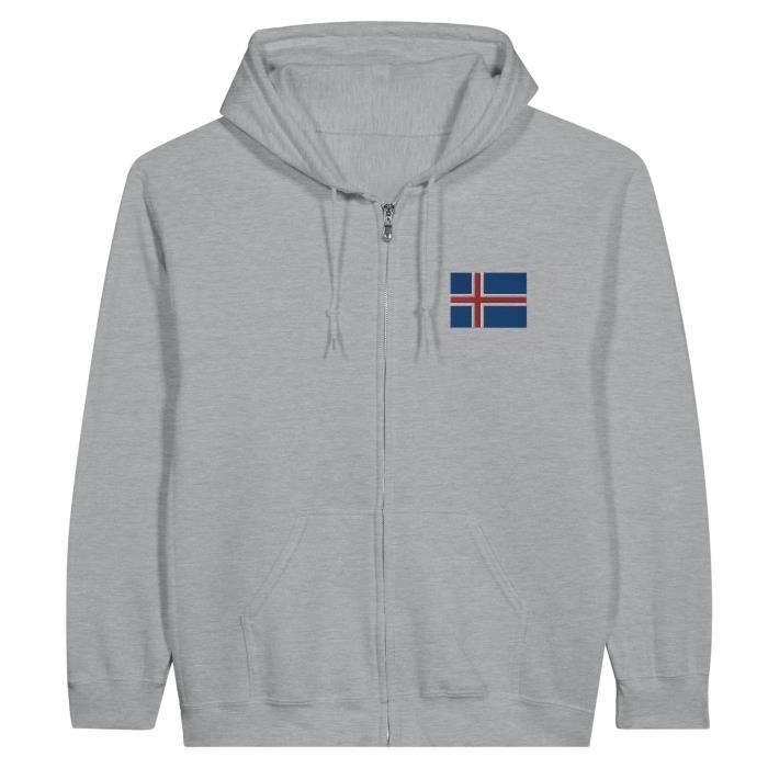 Sweat à capuche - PIXELFORMA - Drapeau de l'Islande - Gris - Fermeture éclair - Confort optimal