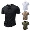 Мужская винтажная футболка-henley из фактурного хлопка - с планкой на 5 пуговиц, воротником-стойкой, изогнутым подолом - повседневные топы разных однотонных цветов