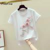FiveFive Fashion Flowers Printed Short Sleeve Flowers T-Shirt for Women Summer Casual T-Shirts Creative Personalized Tee Tops